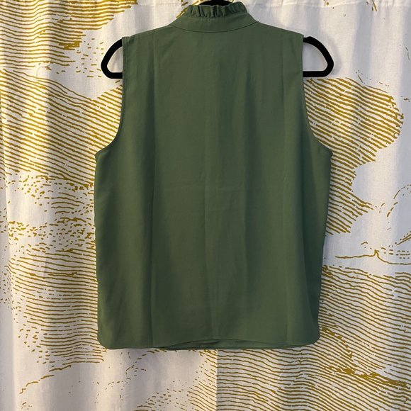 J. Crew Ruffle-Trim Crepe Tank Top in  Faded Moss - Picture 11 of 12